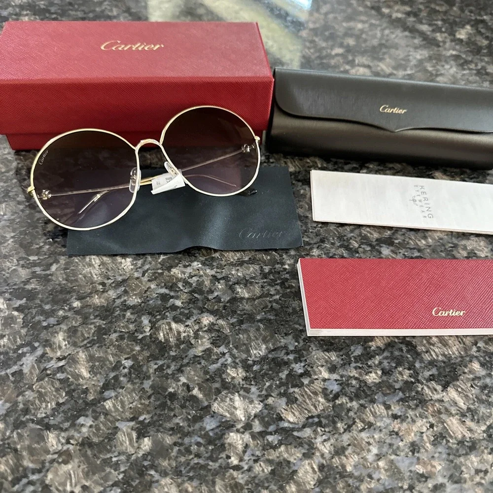 Cartier Trinity sun‎ glasses. Gold Frame CT0360S 001. New Full Kit!  $1295